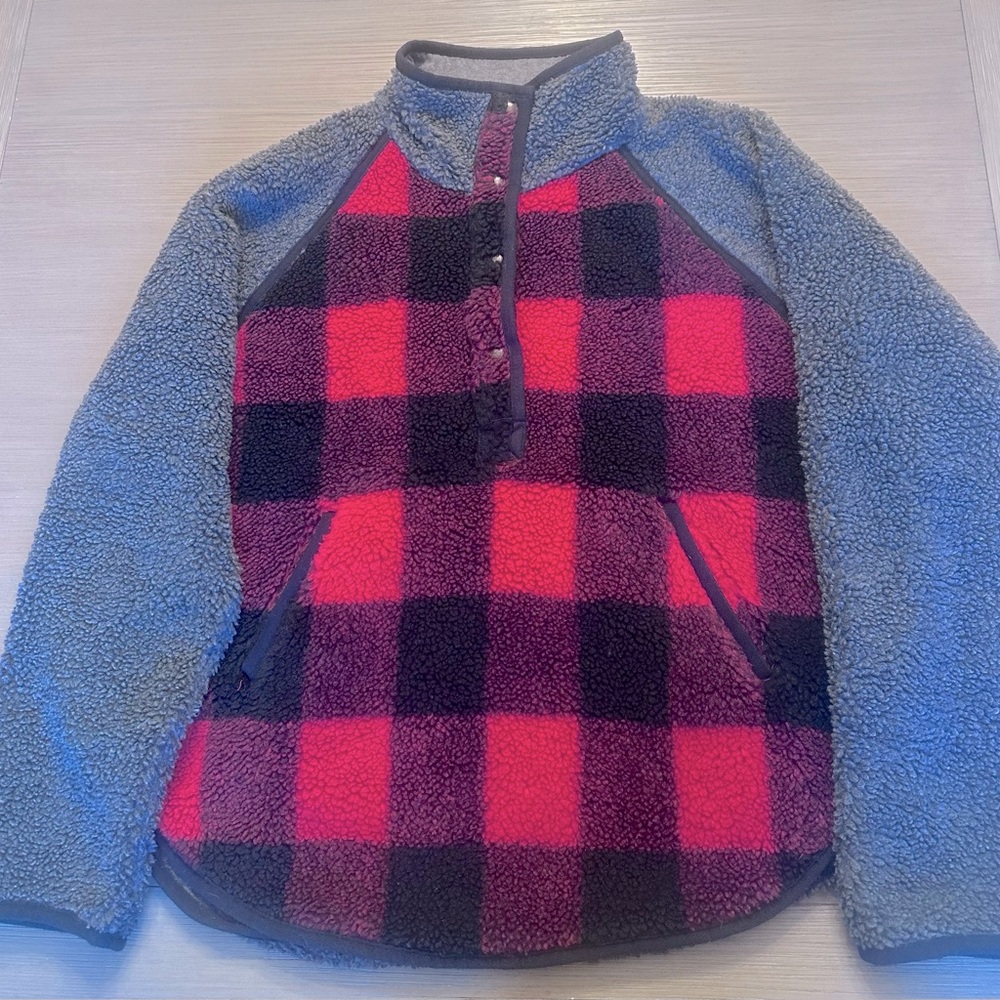 Woolrich Buffalo Check Glacier View Fleece Pullover Poncho